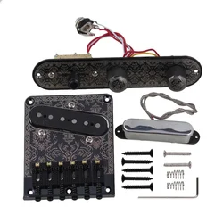 Guitar Bridge & Pickup & 3 Way Switch Control Knob Plate Set Black