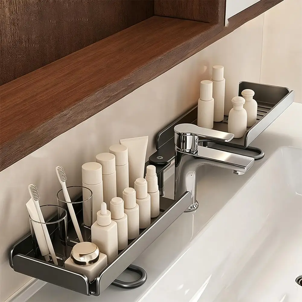 Faltbares Eckregal für Badezimmer, Wasserableitung, einfaches Regal für Armaturen, universeller Organizer ohne Bohren, Waschtisch-Aufbewahrung – Detail 11