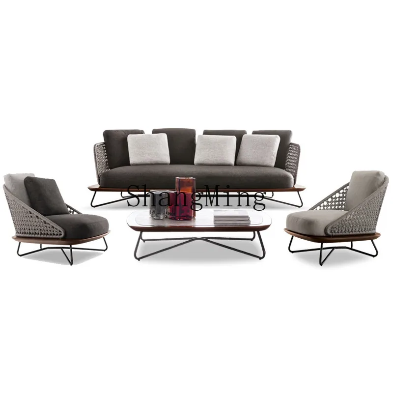 

ZYY light luxury leisure outdoor sofa combination balcony open-air table and chairs solid wood furniture