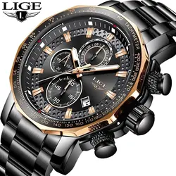 LIGE New Sport Chronograph orologi da uomo Top Brand Luxury Full Steel Quartz Clock impermeabile Big Dial Watch Men Montre Homme