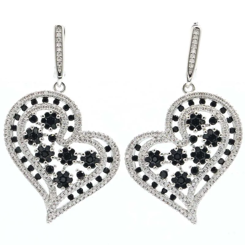 47x30mm Beautiful 14.2g Big Heart Shape Black Onyx CZ Orange Spessartine Garnet Pink Kunzite Silver Dangle Earrings 3