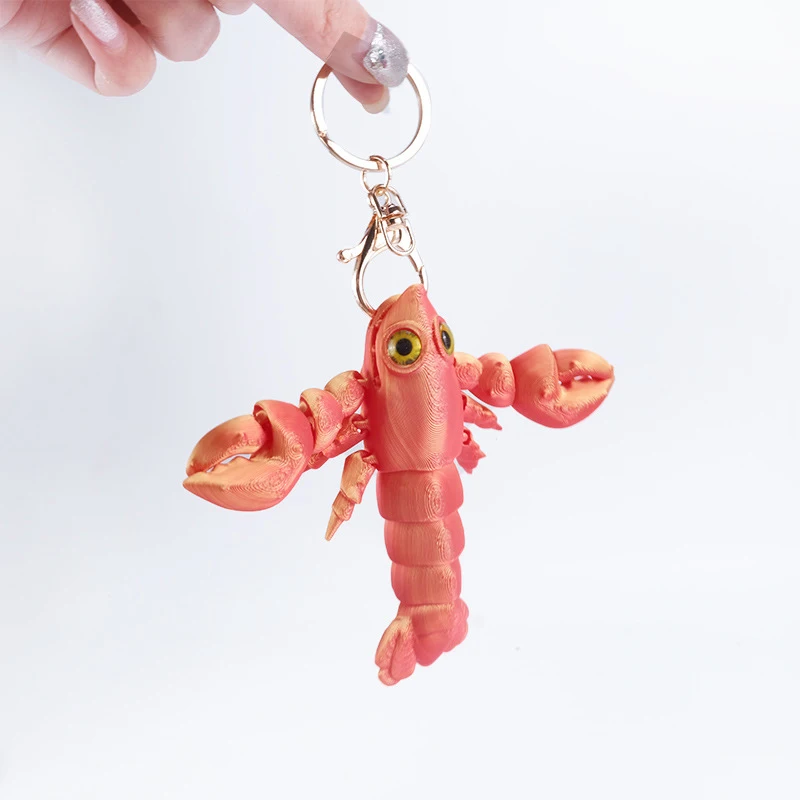 Funny Simulation Cute Crayfish Toy Model Bag Pendant Creative 3D Printing Lobster Joint Movable Fun Keychain Kids Birthday Gift