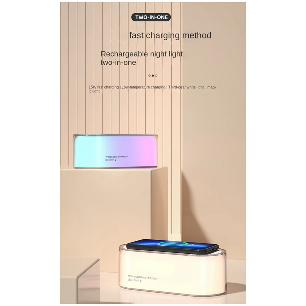 Adjustment Night Light Wireless Charge with LED Touch Bedside Lamp Adjustable Brightness 15W Fast Charge White