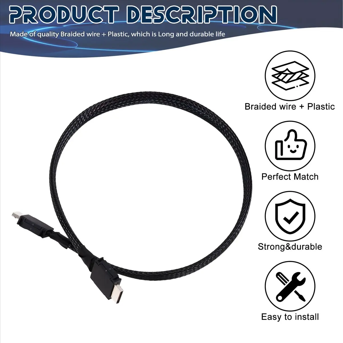 HAPPYDAY~ PCIE 4.0 X4 SAS4 Oculink 케이블 SFF-8611 브레이디드 소프트 연장 케이블 GPU SSD OCuLink 4X 은도금 와이어 24Gbps 썸네일 2