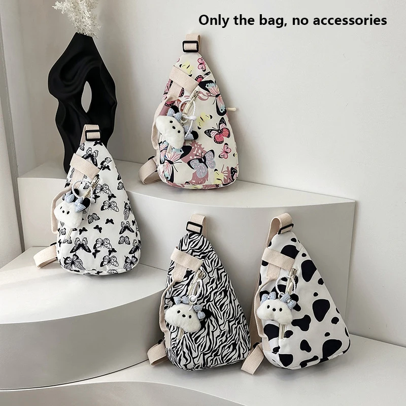 

Милая нагрудная сумка с узором коровы и бабочкой, сумка через плечо для девочек, большая вместительная портативная сумка для хранения, модные студенческие сумки, подарки