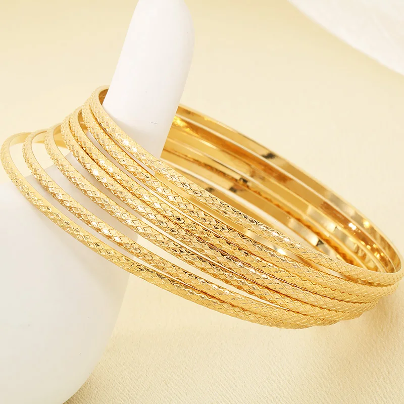 Luxe Gold Plated Stainless Steel 68*2mm Bangle For Women Featuring Textured Smooth Designs Stackable Glamour Jewelry