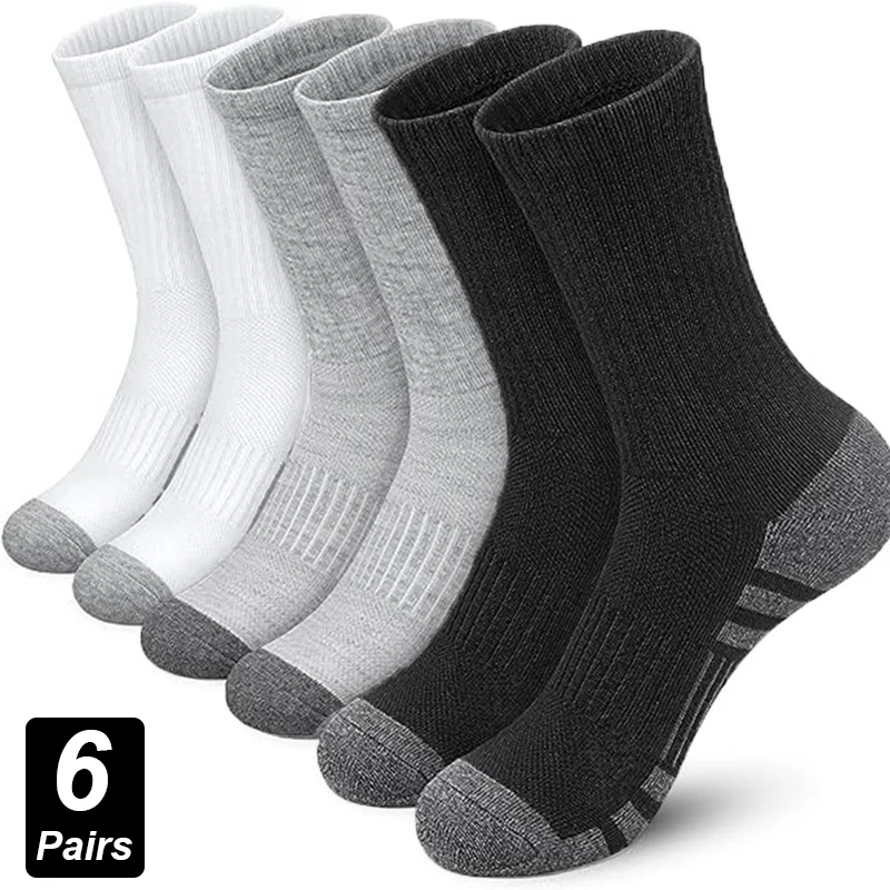 6 Paar Herren-Outdoor-Gymnastik-Socken, hochwertig, bequem, weich, gepuffert, Laufsocken, atmungsaktiv, große Größe, neuer Stil, EU39–46
