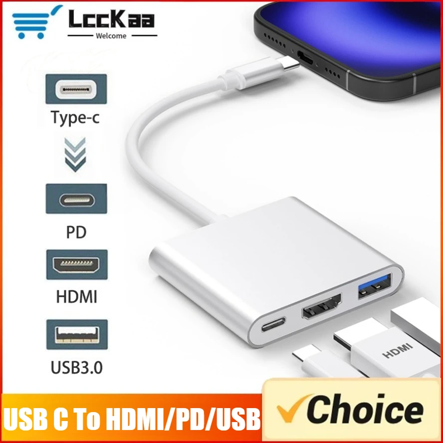 3in1 USB C Hub To HDMI-Compatible USB3.0 Type C PD Charging Dock for Macbook IPad Samsung S20 Dex HDTV Projector Nintendo Switch