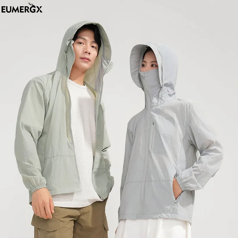 Veste imperméable unisexe EUMERGX, protection solaire UPF 50+, anti-UV, séchage rapide, respirante, coupe-vent pour la randonnée, le camping, l'escalade