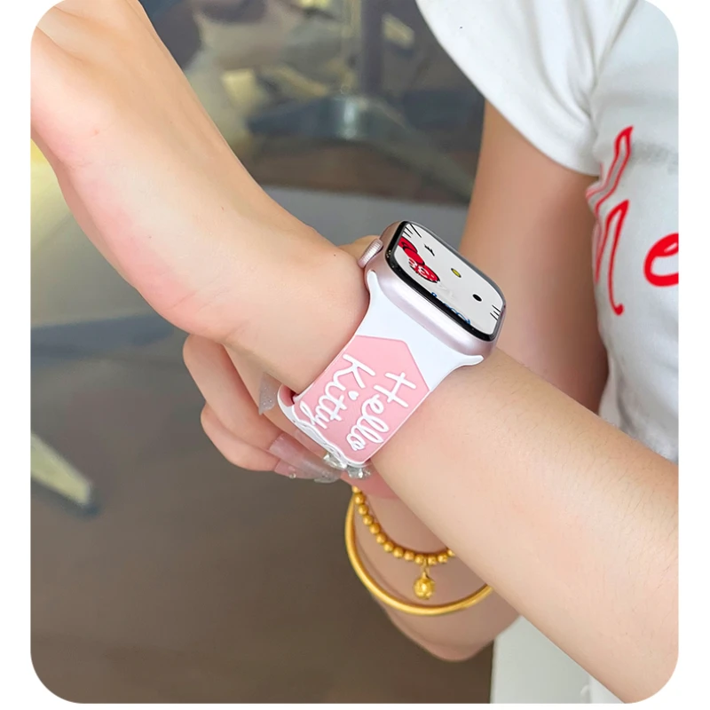 حزام طباعة محفور لساعة أبل باند 49 ملم 46 45 44 42 41 40 38 ملم سوار سيليكون كارتوني iWatch Series 10 9 8 7 se 6 5 4 #5