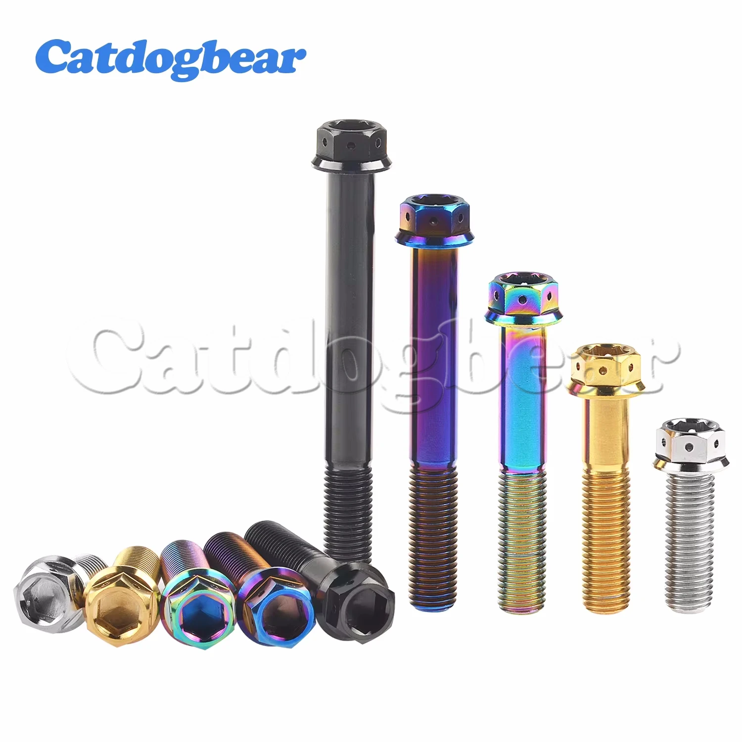 Catdogbear 4PCS M10 Titanium Bolt 20 25 30 35 40 45 50 55 60 65 70 75 80 85 90mmmm Flange Hex Head Screw for Bicycle Refitted