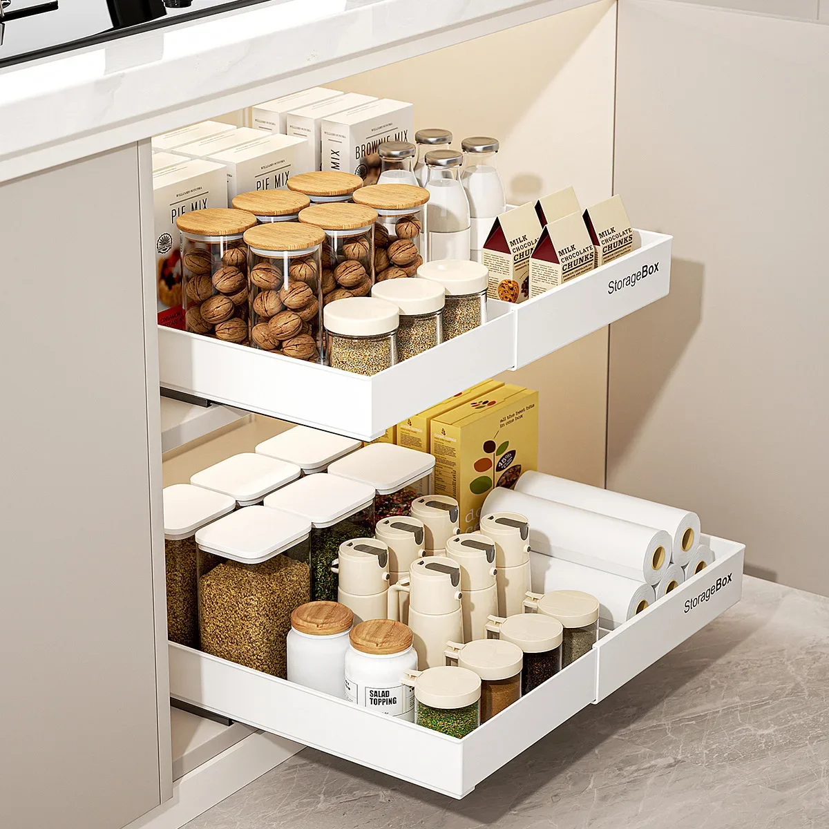Modern cabinet finishing retractable non-punching storage box combination adjustable classification kitchen sundries kitchen