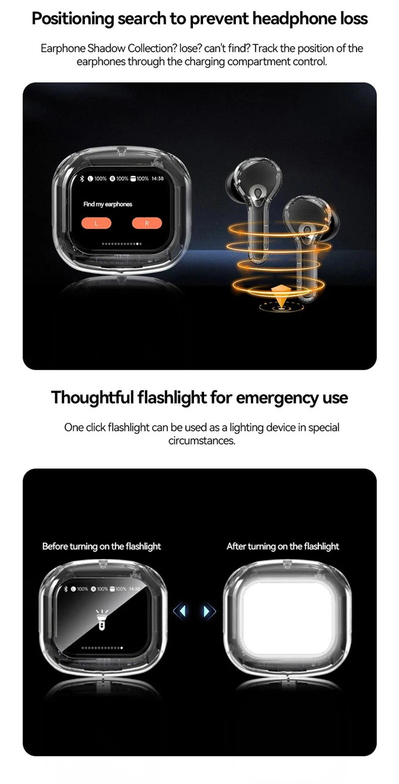 Air Max Wireless Bluetooth headsets In Ear Earphones Stereo Soundtrack Microphone  LCD Full-Color Touch Screen Noise Reduction