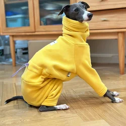 Warm Yellow Fleece Sweater for Italy Greyhound Soft 4-legged High-Neck Sweatshirt Windproof Winter Coat for Poodle Teddy Mid Dog