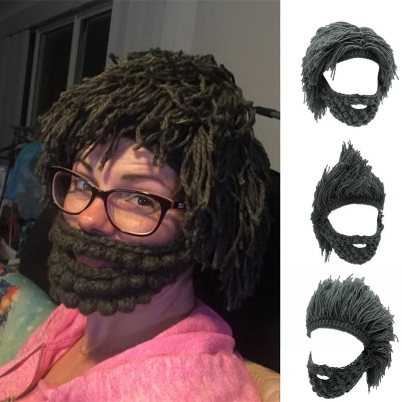 

Вязаная шапка в стиле панк, забавный парик, борода, вязаные шапки, Hobo Mad Scientist, хип-хоп, вязаные теплые зимние шапки ручной работы, мужская и женская шапка