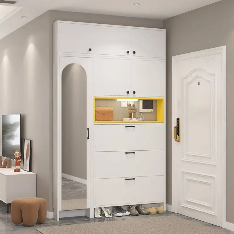 Enter the door, ultra-thin shoe cabinet, full-body full-length mirror integrated entrance cabinet, the door is against the wall