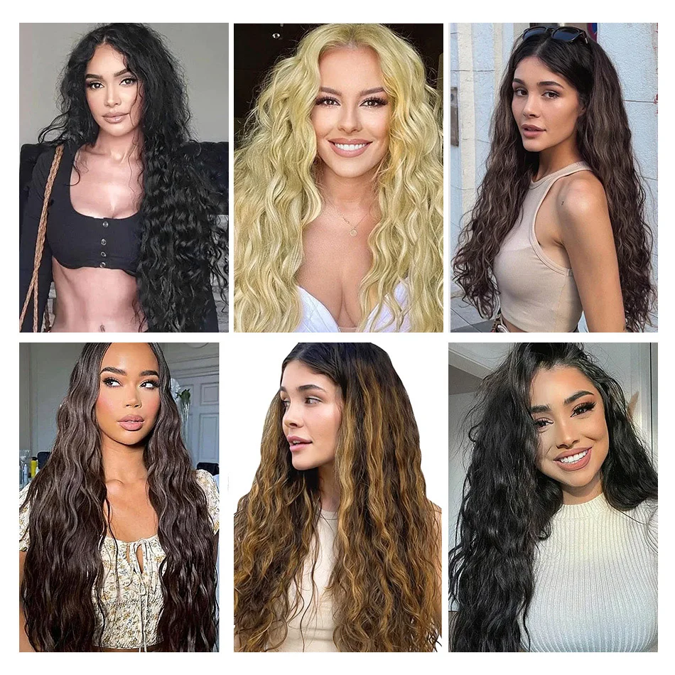 Synthetic Curly Clip In Hair Extensions 6PCS/Set Corn 22inch Long Clip On Hairpiece Corn Wavy Style For Women Girls Daily Party