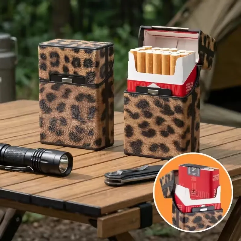 4 Colors Leopard Cigarette Case for Woman Men Leather Box Holder Smoking Accessories Button Design Gadgets for Men