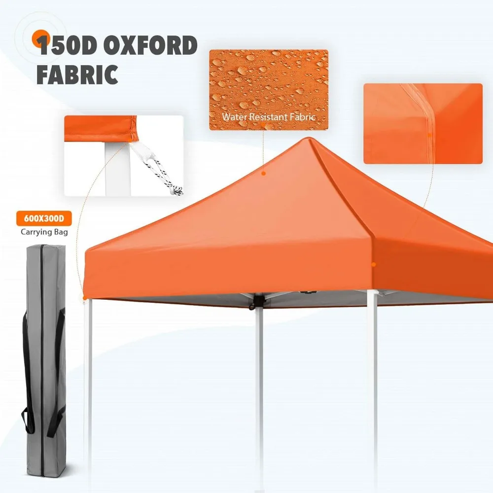 Instant Outdoor Canopy Shelter Easy Setup 5x5 Folding Pop Up Tent Straight Leg Orange Easy Assembly