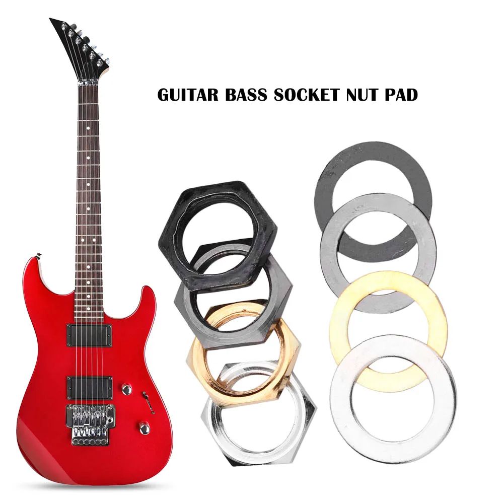 Hot Sale Gaskets Nuts Wear- Solid 3/8 inch Guitar Bass Socket Nut Gasket Musical Instruments Jack Washer Nuts Set