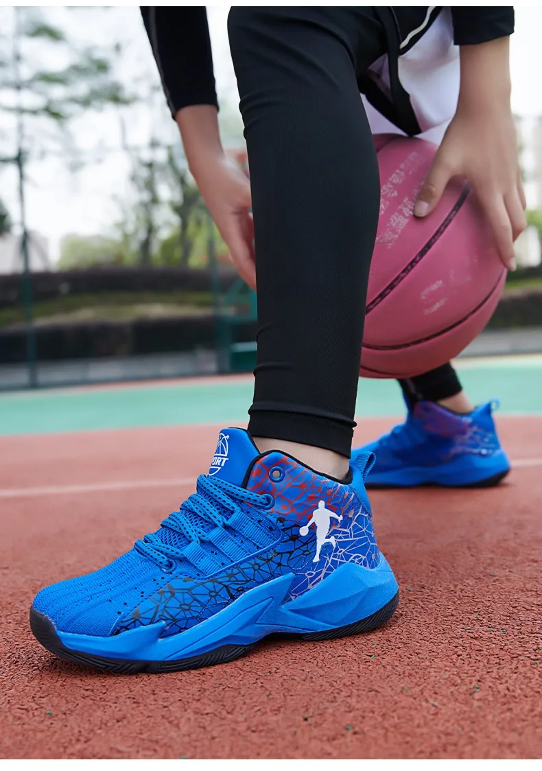 Kinder-Basketballschuhe, rutschfest, atmungsaktiv, Basketball-Trainings-Sneaker, Schnür-Basketballstiefel für Jungen und Mädchen, Sportschuhe – Detail 2