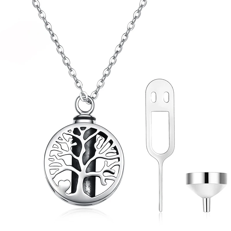 925 Sterling Silver Urn Pendant Silvery Urn Necklace for Cremation Ashes Keepsake 925 Sterling Tree of Life Urn Necklace