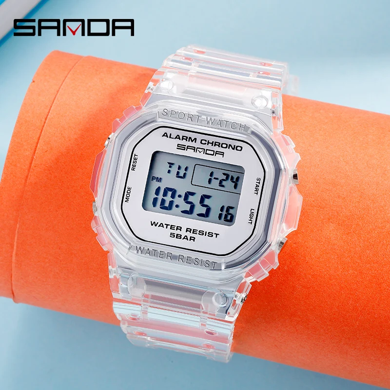 SANDA 2009 Fashion Sport Watch Lover's Gift Transparent Strap LED Digital Waterproof Clock Ladies Electronic Watch 2026