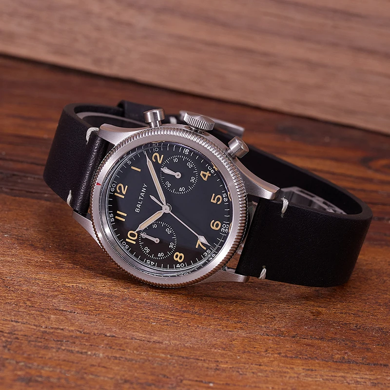 Baltany S5054 Military Chronograph Man Retro Style Quartz Watch Leather Strap Sapphire Glass  Waterproof Multifunction Watch