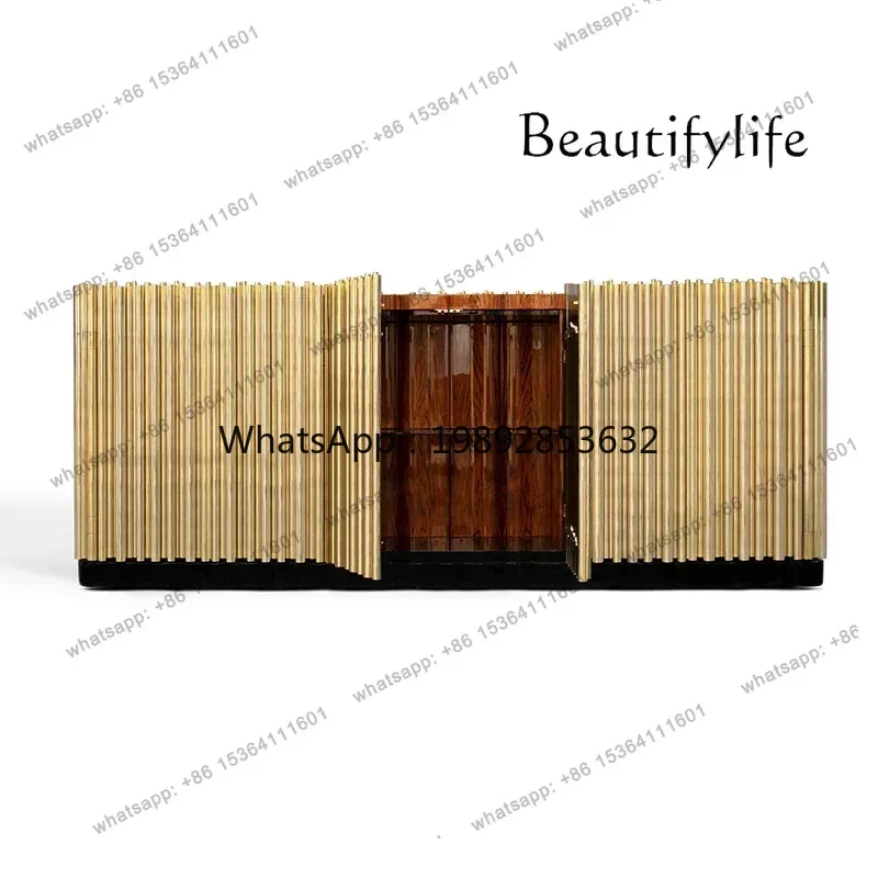 W2 door cabinet designer, light luxury, integrated dining side cabinet against the wall, high-end stainless steel