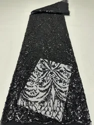 Black French Tulle Groom Lace Fabric 2024 High Quality African Sequins Lace Nigerian Lace Fabric 5 Yards for Women Dress Sewing