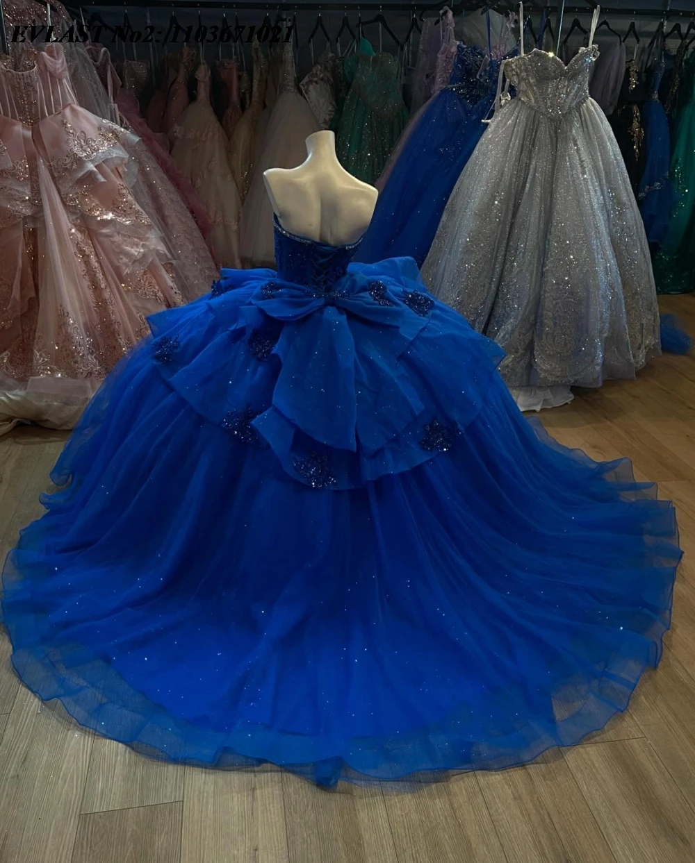 

EVLAST Customized 2025 Royal Blue Quinceanera Dress Ball Gown Shiny Lace Applique Beading Bow Sweet 16 Vestidos De 15 Anos SQ802