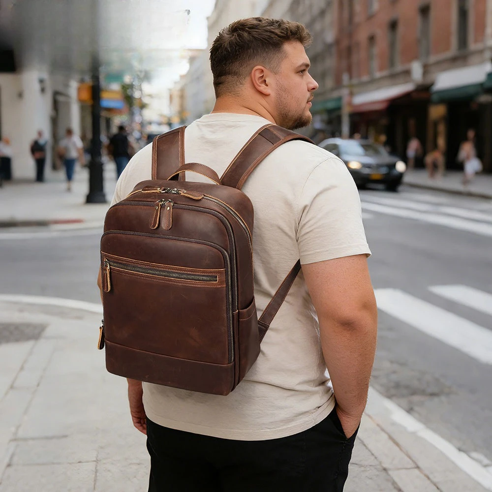 Leather Work Rucksack Mens - Mochila de cuero minimalista de varias