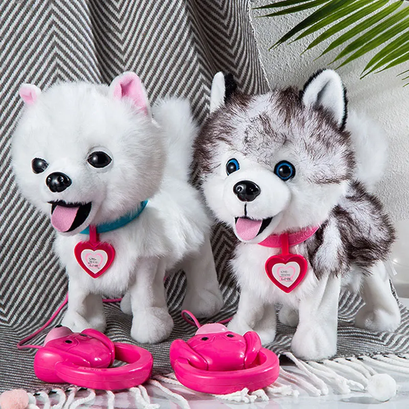 Robot Dog Toy Electronic Plush Puppy Electric Sing Songs Animal Walk Bark Music Huskie Leash Controled Pet Kids Birthday Gift