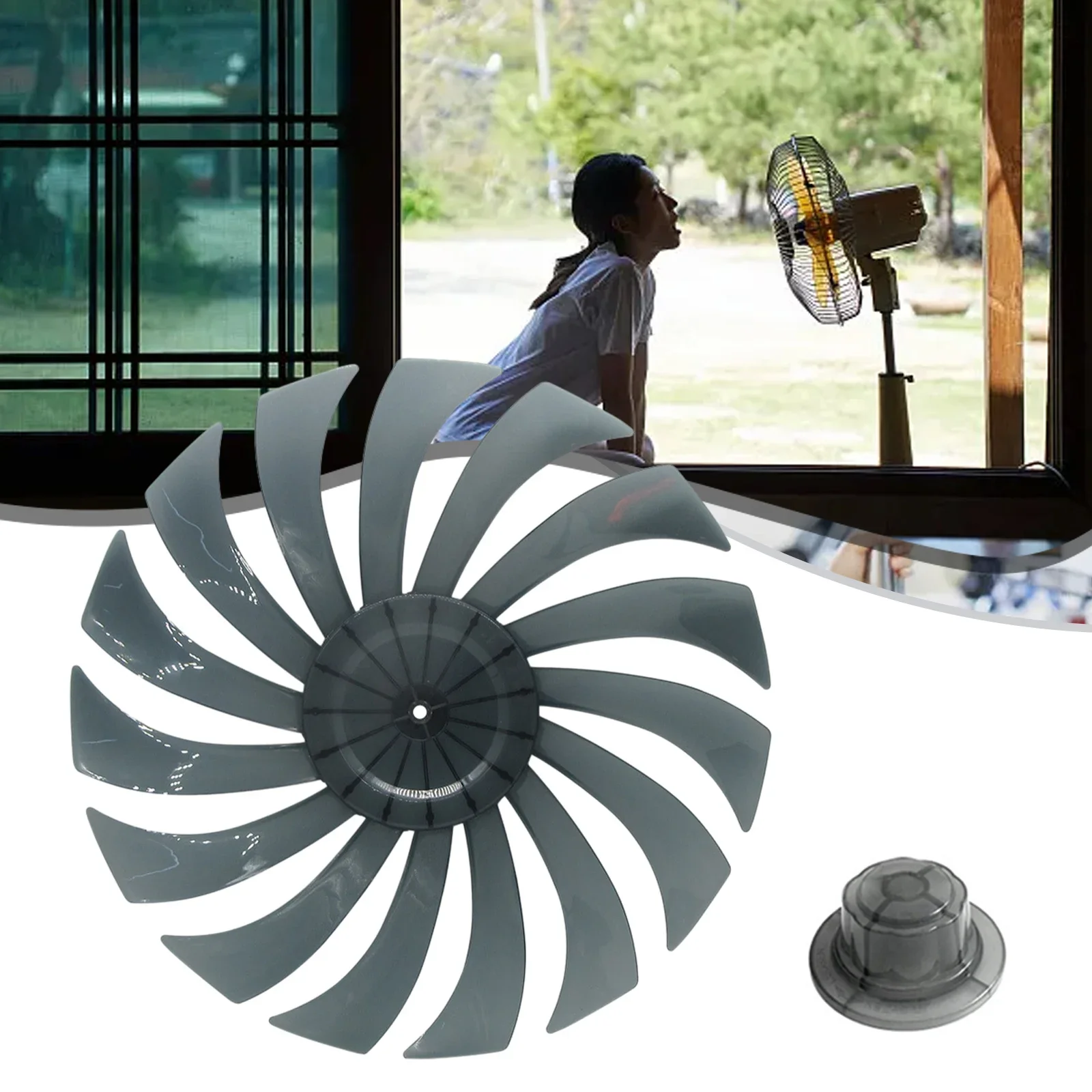 Foglie pale del ventilatore 15 pale 355mm plastica PP leggera nera con coperchio dado conveniente pratica di alta qualità