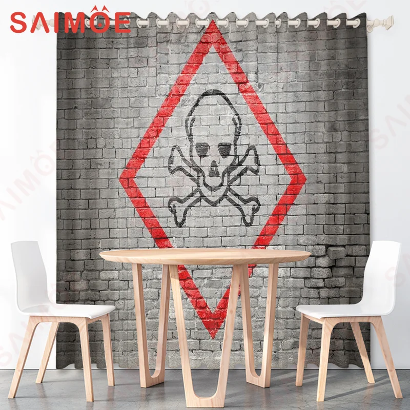 European American Halloween Horror Skeleton Curtain Custom Marine Solid Color Background Thin Polyester Fabric Office Decoration