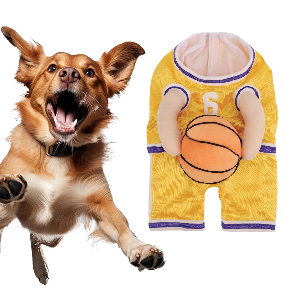 Dog Basketball Player Costume with Ball Pet Halloween Costume Funny Dress Up Sports Outfit Cosplay Clothes for Small Medium Dog