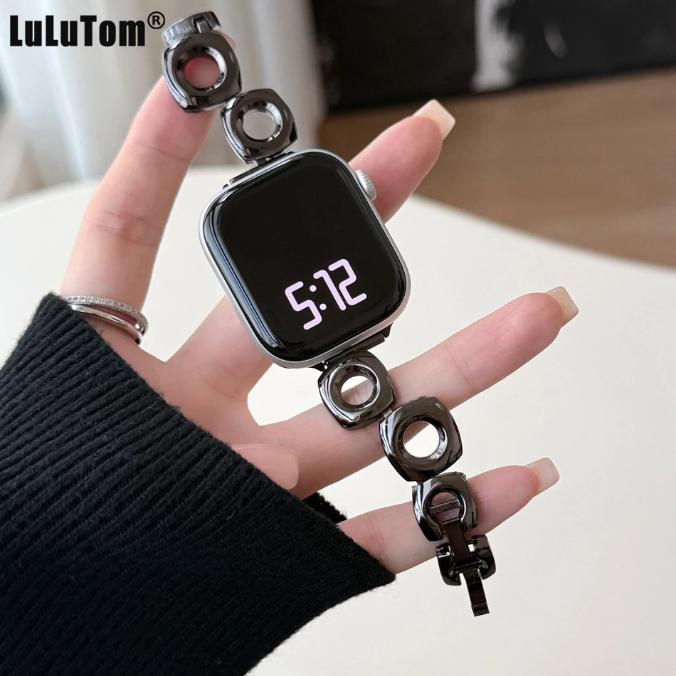 

Роскошный квадратный металлический ремешок для Apple iWatch серии 10, 9, 8, 7, 6, 5, 4 SE Ultra 2, ремешок для часов 38/40/41/42/44/45/46/49 мм, элегантный браслет