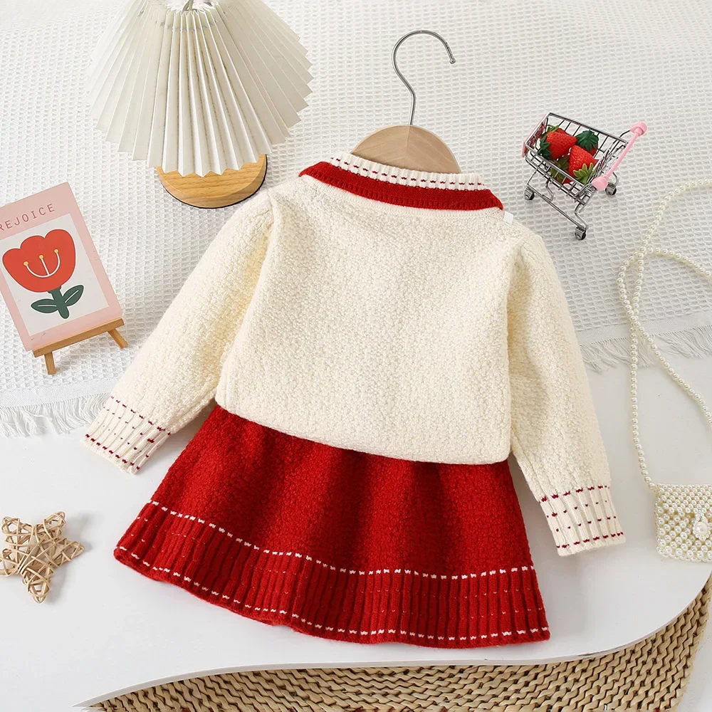 Children's Clothing Sets Strawberry Embroidery Knitted Top + Skirt Christmas Sweater Winter Baby Girl Clothes Pullovers for Kids