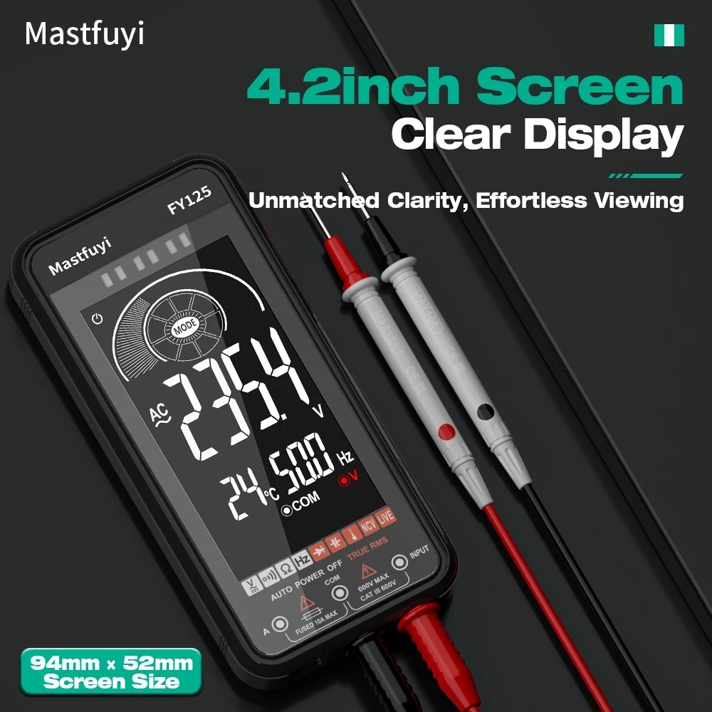 جهاز قياس متعدد رقمي بشاشة كبيرة أوتوماتيكية بالكامل من MASTFUYI مع عدد True RMS 6000، جهاز اختبار احترافي ذكي، أدوات كهربائية #4