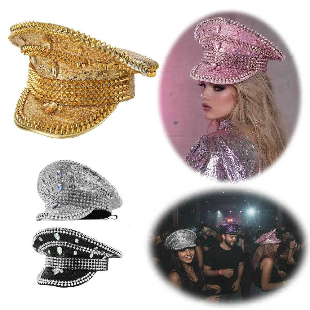 Dance Props y2k Party Cap Gold Boost Party Vibe Captain Cap No Deformation Shining brightly Air Force Hat Wedding
