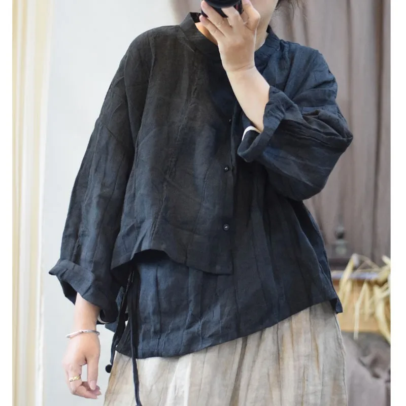 Johnature Vintage Linen Casual Shirt Women