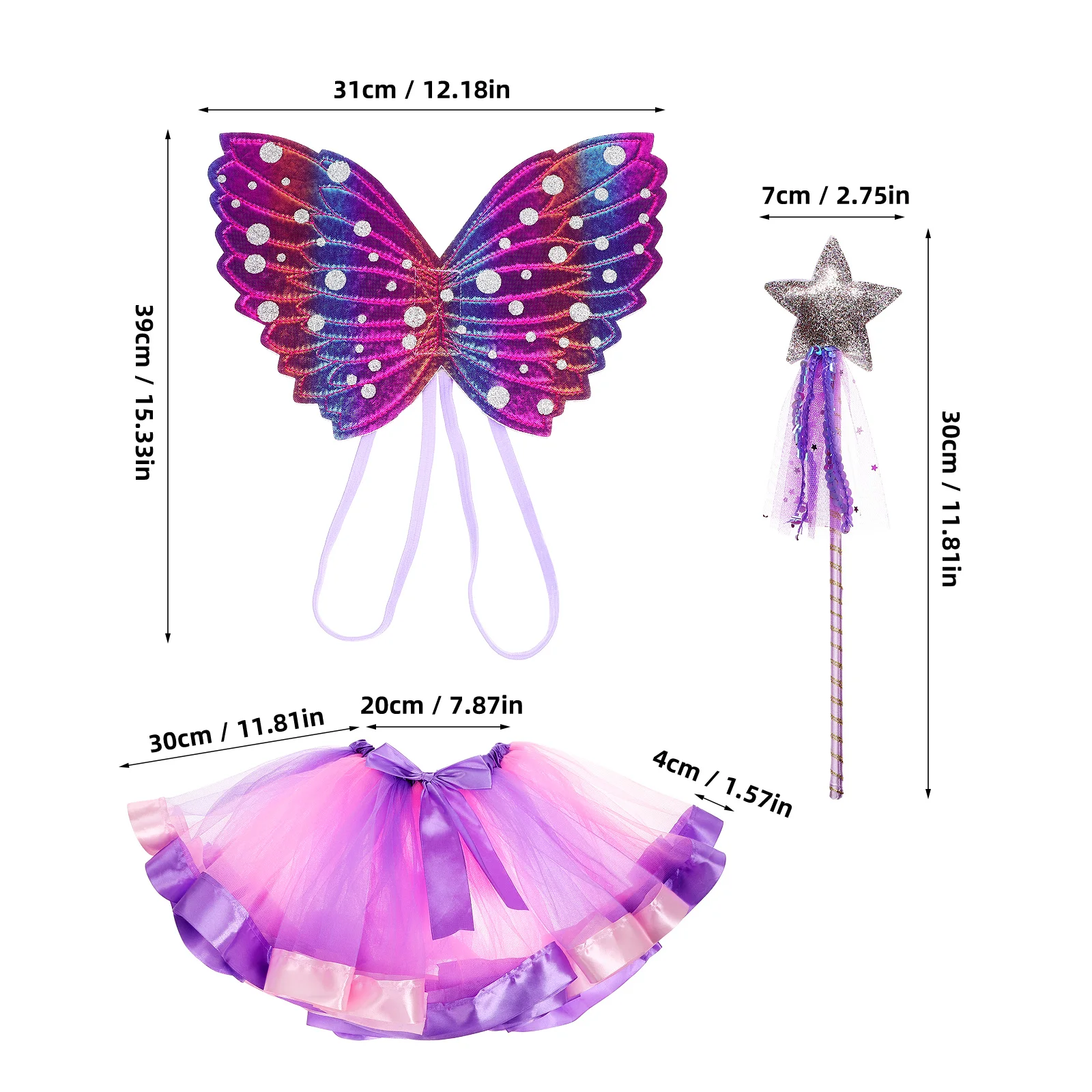 1 conjunto de fantasia de borboleta para meninas, fantasia de princesa com asas de fada, roupas para meninas, asas tutu, festa, acessório de cosplay