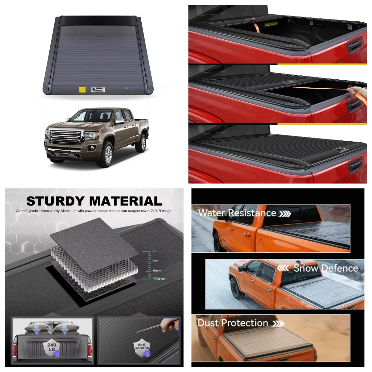 

Krono Wild New Aluminum Alloy Tonneau Cover Canyon 2015+5.2ft/Sierra 5.5ft Pickup Truck Bed Cover Retractable Folding
