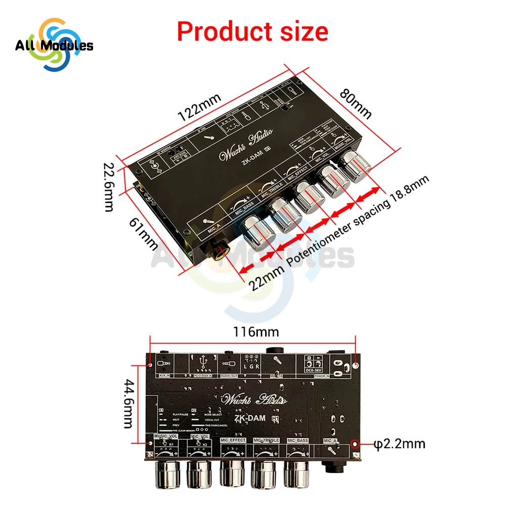 DAM H1 Karaoke Reverb Board Pre-Effects Mic Microphone Karaoke with Bluetooth USB Decoding Support TWS Pair Connection