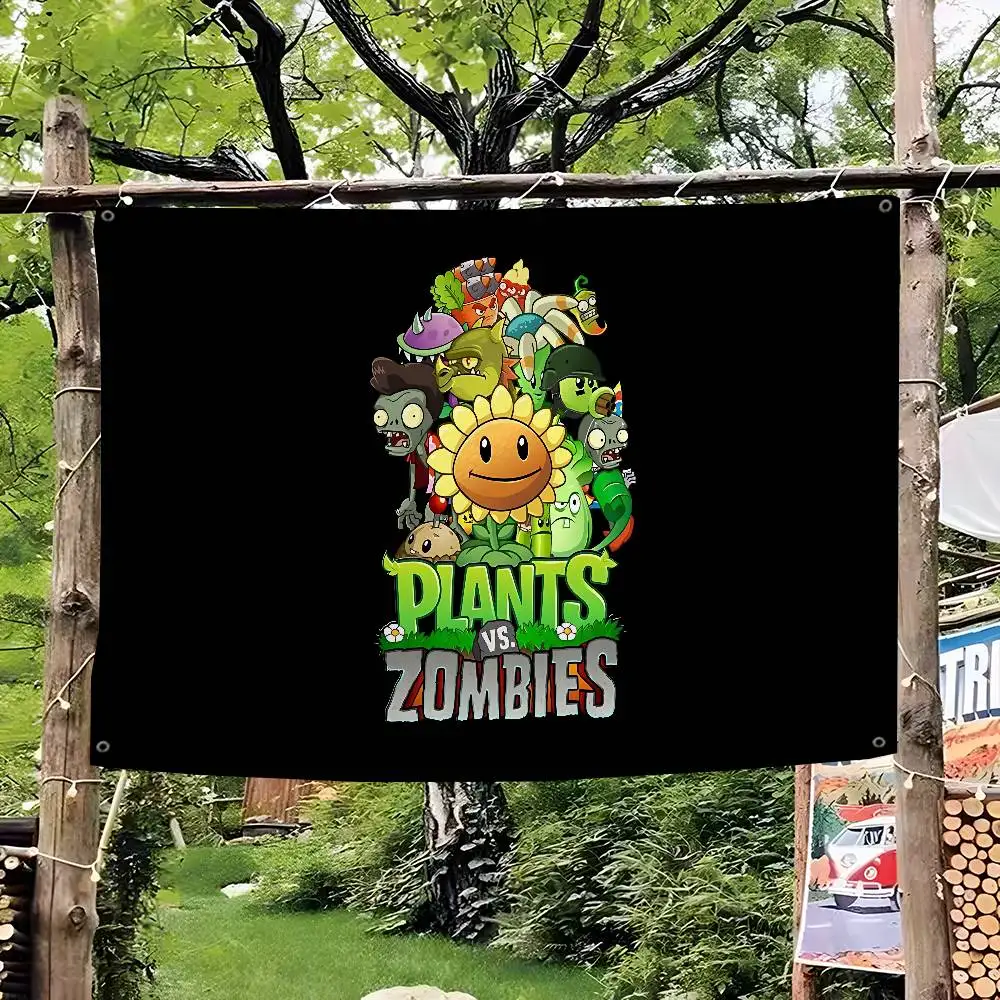 Classic Game P-Plants Vs Z-Zombies Cartoon Flag Art Science Fiction Room Home Decor Wall Hanging Home Decor Banner