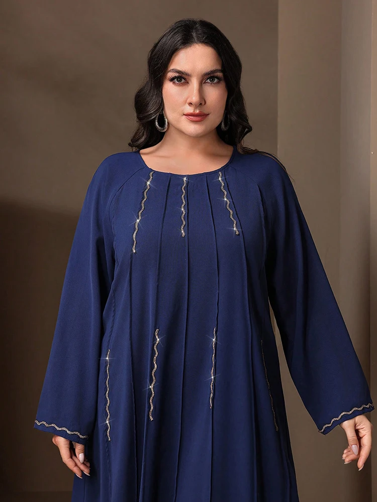 TOLEEN 2024 New Plus Size Women Luxury Elegant Loose Abaya Arabian Party Long Dress Decorated With Water Diamonds, Spring/Summer