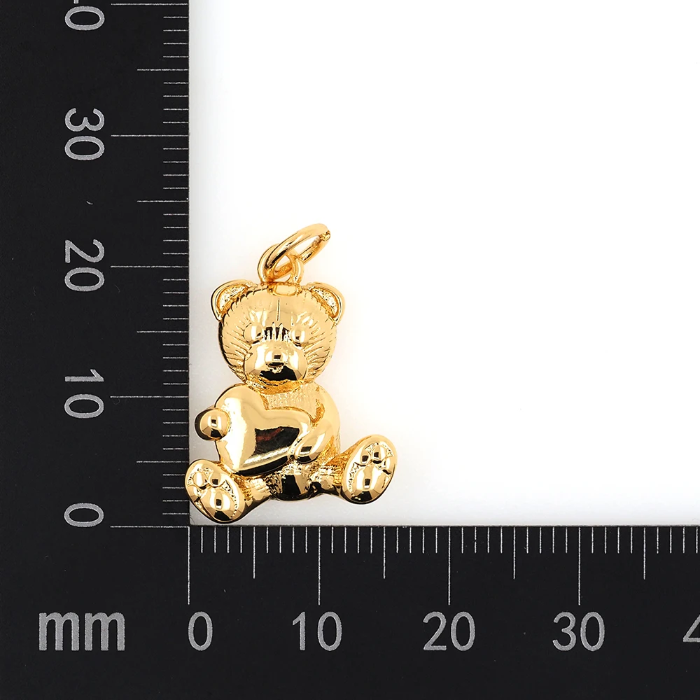 New Trendy Love Heart Bear Pendant Gold Plated Copper Hip Hop Teddy Bear Necklace Key Chain Accessories For DIY Jewelry Making