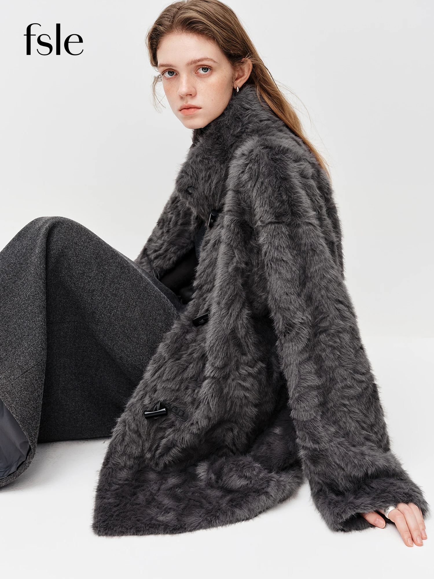 FSLE 2025 Autumn Winter Women's Preppy Short Faux Shearling Coat Horn Button Stand Collar Teddy Retro School Style Outerwear