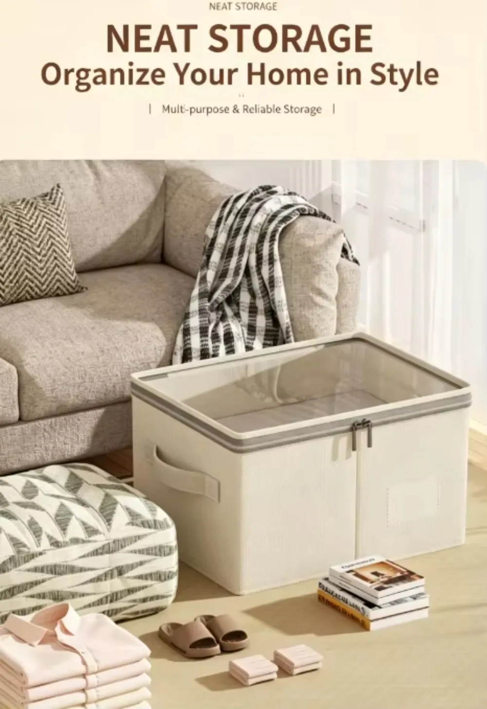 Foldable Clothing Storage Box Large Capacity With Lid Quilt Down Jacket Organizer Bin for Bedroom Wardrobe Closet Organization