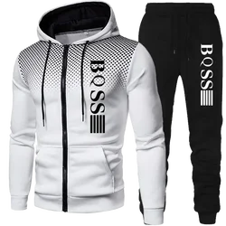 2024 new men's sportswear double zipper hooded pants suit sweatshirt cardigan autumn and winter clothes